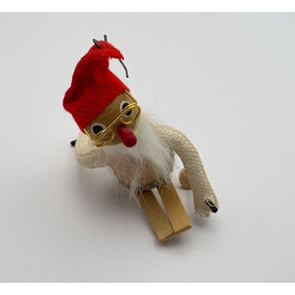 Vintage Wooden Christmas Tree Ornament Santa Claus Skier - Picture 7 of 7